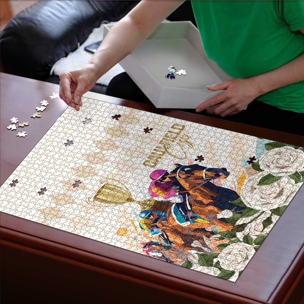 Australia Cup Caulfield Horse Racing Puzzle Champion Trophy Mix White Roses - Aussie Hoodie