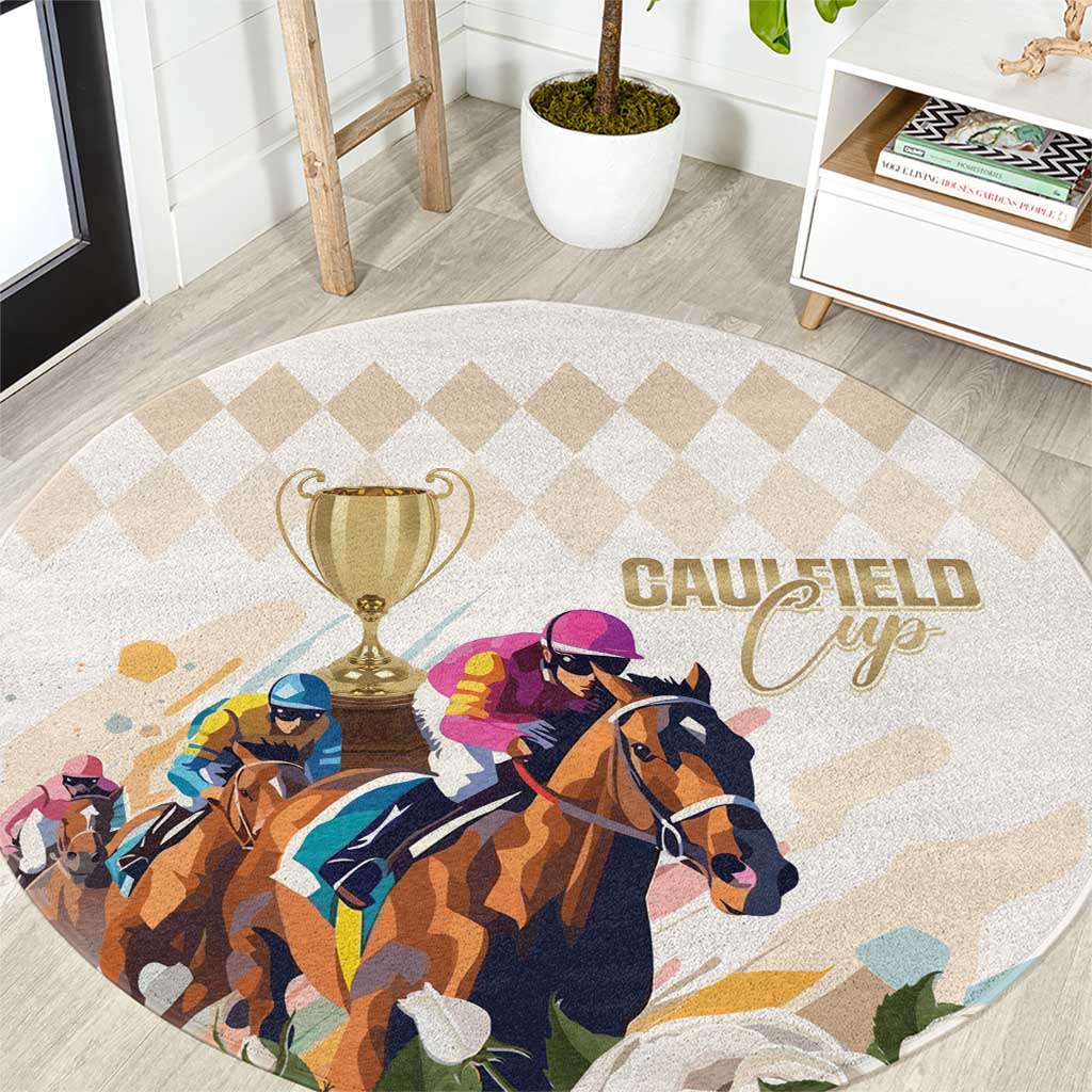 Australia Cup Caulfield Horse Racing Round Carpet Champion Trophy Mix White Roses - Aussie Hoodie