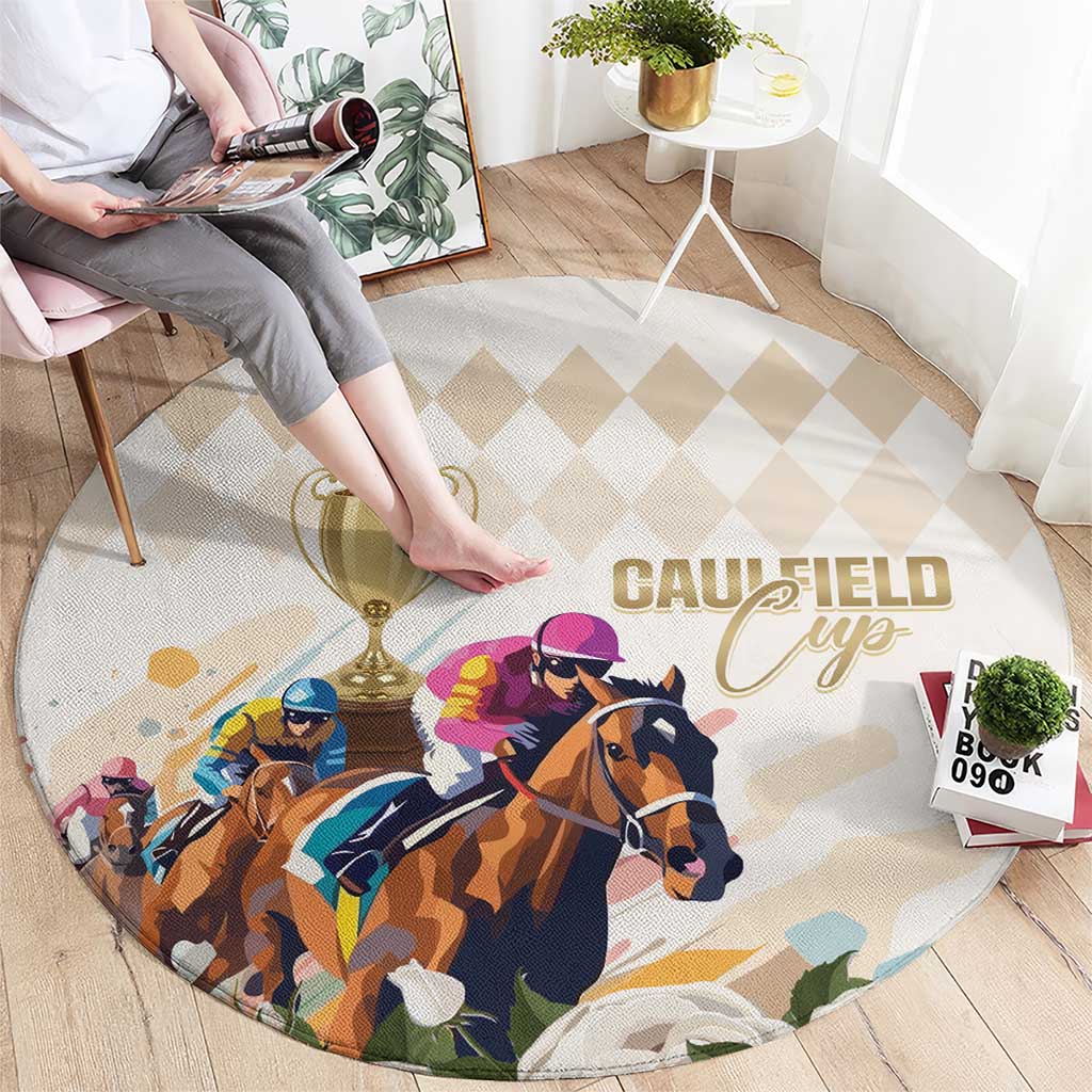 Australia Cup Caulfield Horse Racing Round Carpet Champion Trophy Mix White Roses - Aussie Hoodie