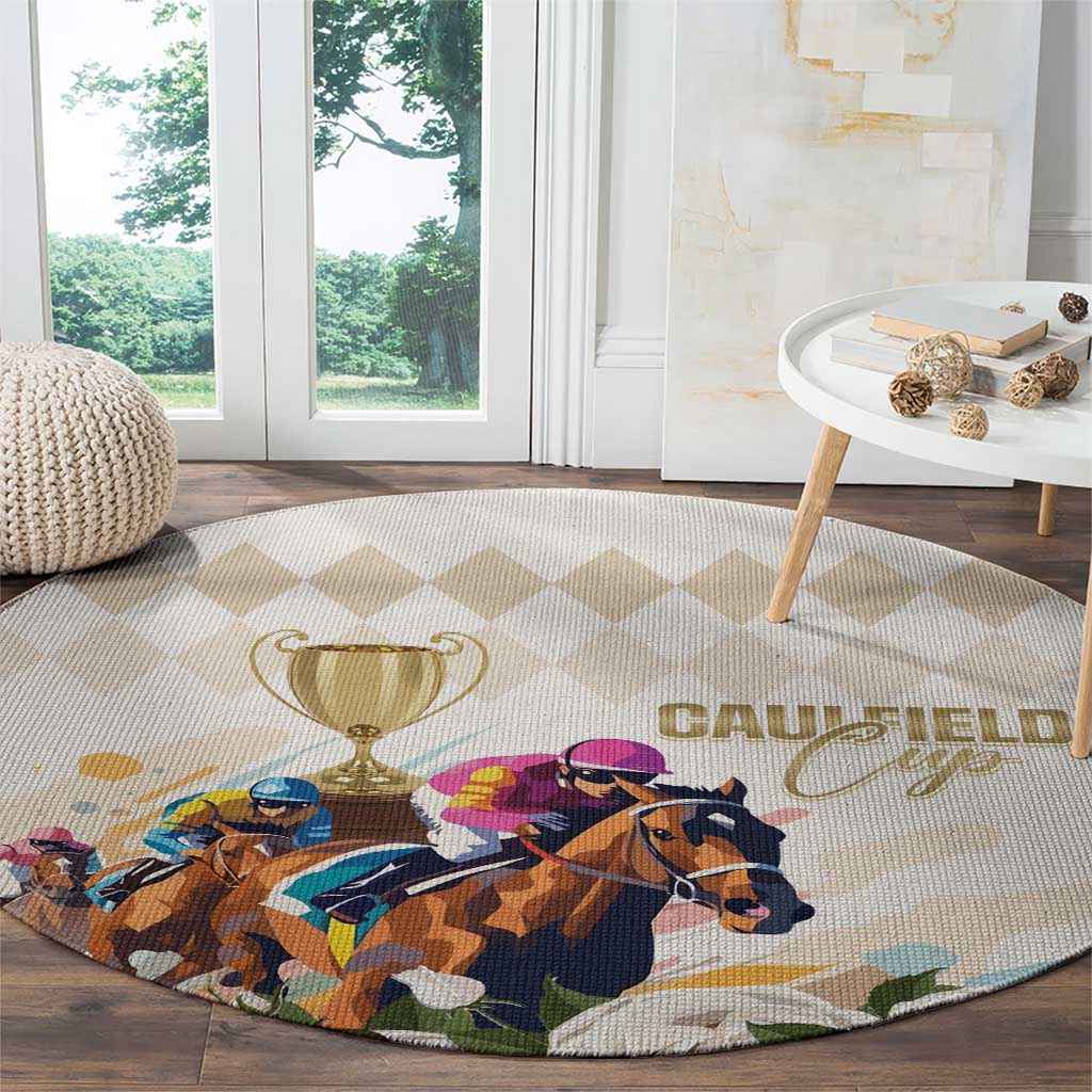 Australia Cup Caulfield Horse Racing Round Carpet Champion Trophy Mix White Roses - Aussie Hoodie