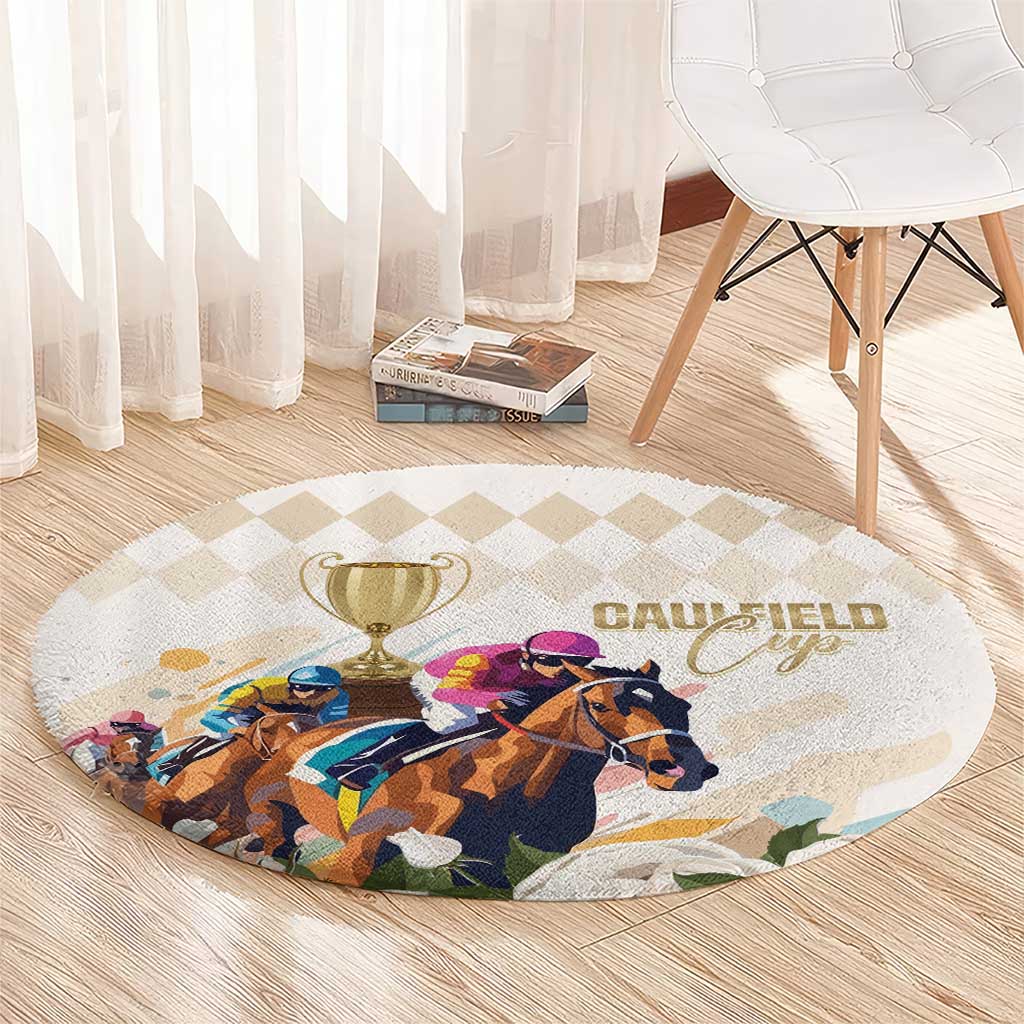 Australia Cup Caulfield Horse Racing Round Carpet Champion Trophy Mix White Roses - Aussie Hoodie