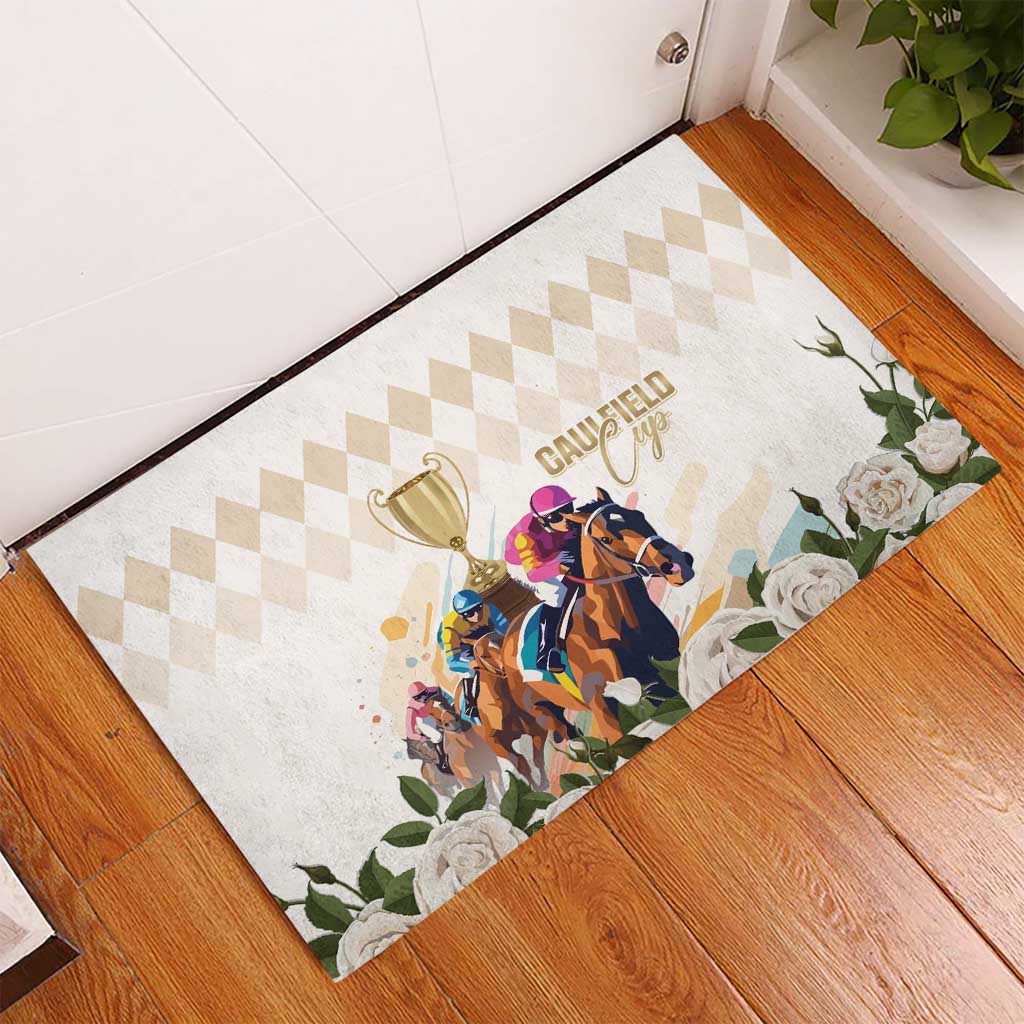 Australia Cup Caulfield Horse Racing Rubber Doormat Champion Trophy Mix White Roses - Aussie Hoodie