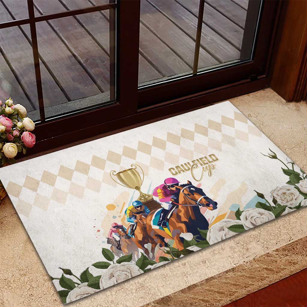 Australia Cup Caulfield Horse Racing Rubber Doormat Champion Trophy Mix White Roses - Aussie Hoodie