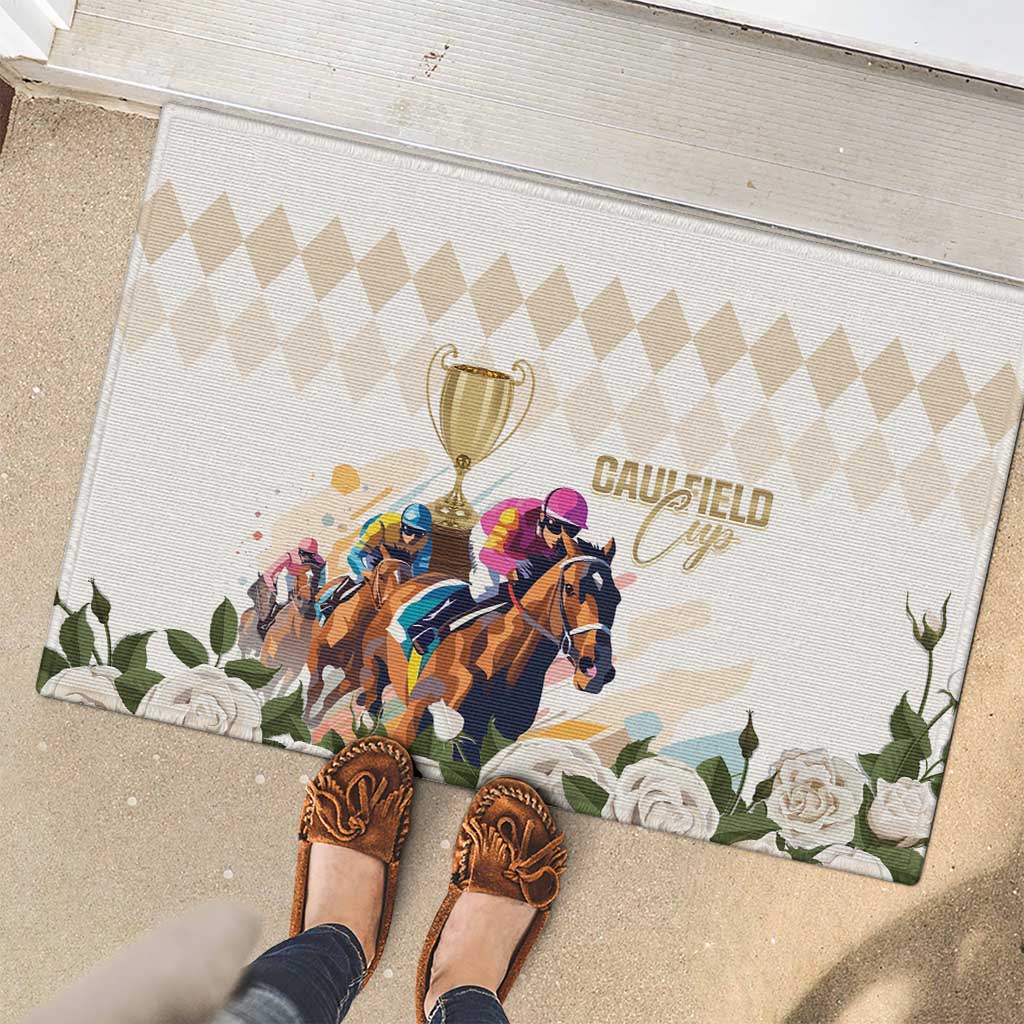 Australia Cup Caulfield Horse Racing Rubber Doormat Champion Trophy Mix White Roses - Aussie Hoodie