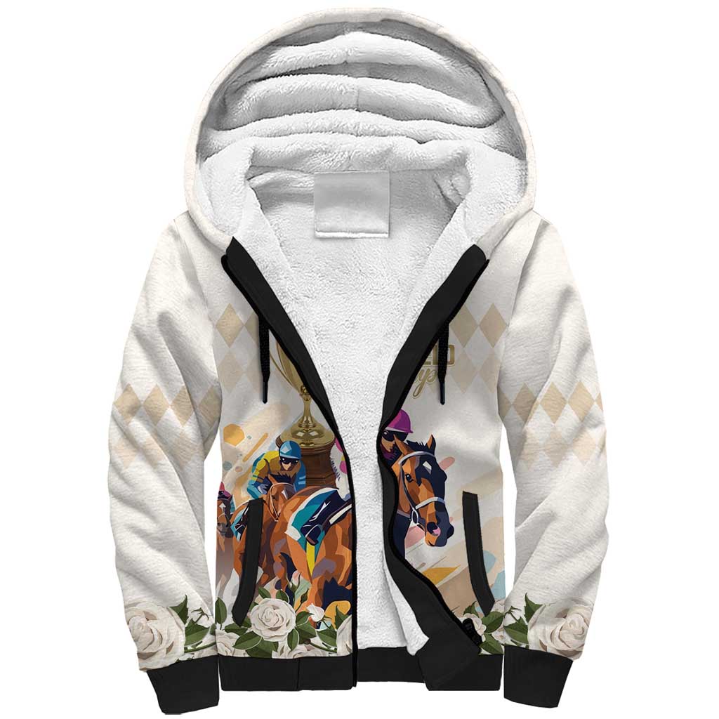 Australia Cup Caulfield Horse Racing Sherpa Hoodie Champion Trophy Mix White Roses - Aussie Hoodie