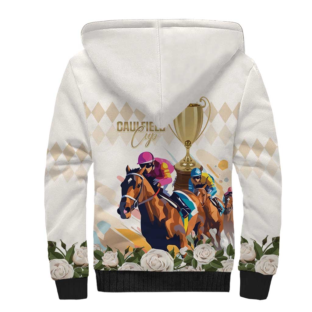 Australia Cup Caulfield Horse Racing Sherpa Hoodie Champion Trophy Mix White Roses - Aussie Hoodie