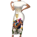 Australia Cup Caulfield Horse Racing Short Sleeve Bodycon Dress Champion Trophy Mix White Roses - Aussie Hoodie