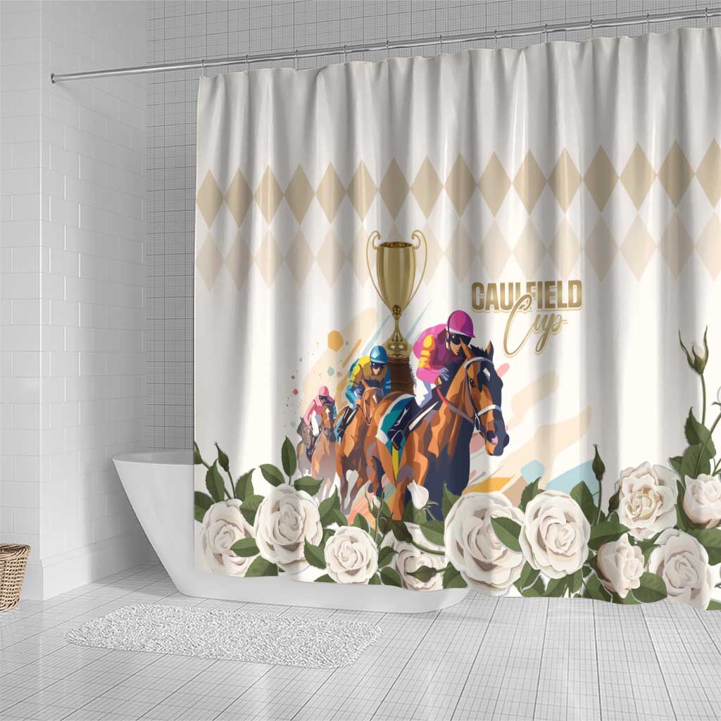 Australia Cup Caulfield Horse Racing Shower Curtain Champion Trophy Mix White Roses - Aussie Hoodie