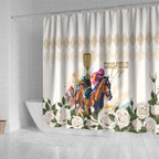 Australia Cup Caulfield Horse Racing Shower Curtain Champion Trophy Mix White Roses - Aussie Hoodie