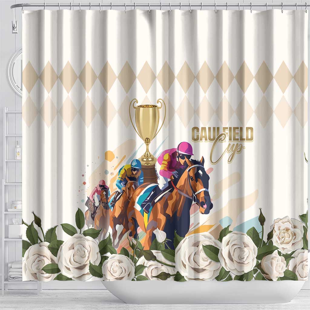 Australia Cup Caulfield Horse Racing Shower Curtain Champion Trophy Mix White Roses - Aussie Hoodie