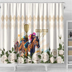 Australia Cup Caulfield Horse Racing Shower Curtain Champion Trophy Mix White Roses - Aussie Hoodie