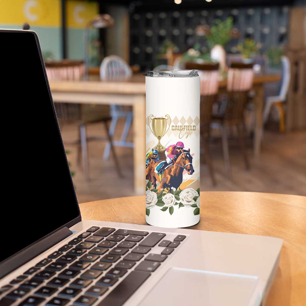 Australia Cup Caulfield Horse Racing Skinny Tumbler Champion Trophy Mix White Roses - Aussie Hoodie