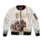 Australia Cup Caulfield Horse Racing Sleeve Zip Bomber Jacket Champion Trophy Mix White Roses - Aussie Hoodie