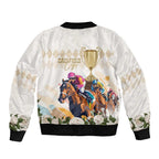 Australia Cup Caulfield Horse Racing Sleeve Zip Bomber Jacket Champion Trophy Mix White Roses - Aussie Hoodie