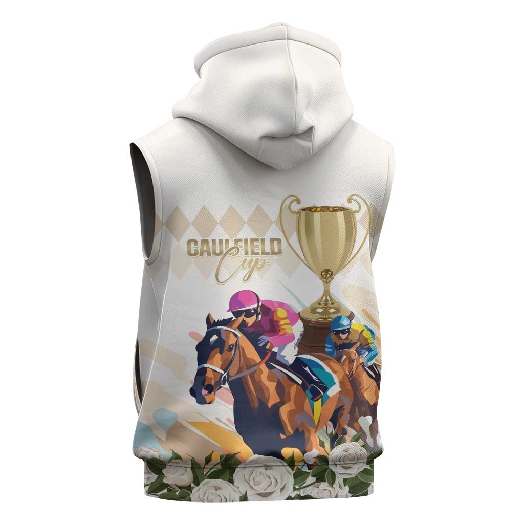 Australia Cup Caulfield Horse Racing Sleeveless Zip Hoodie Champion Trophy Mix White Roses LT14