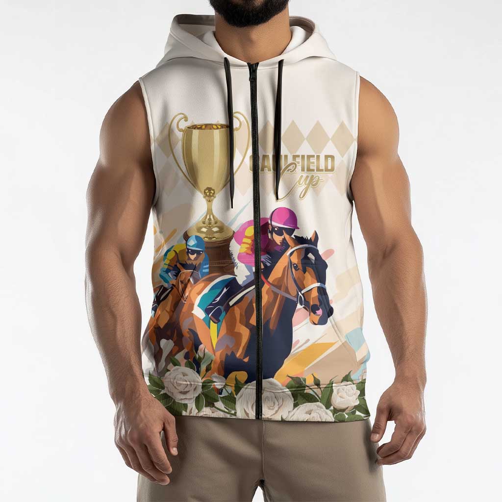 Australia Cup Caulfield Horse Racing Sleeveless Zip Hoodie Champion Trophy Mix White Roses LT14