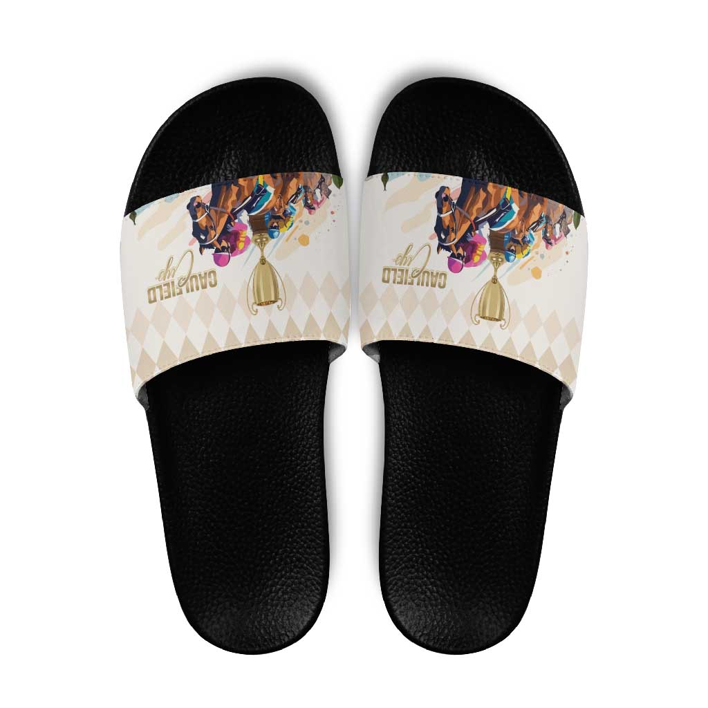 Australia Cup Caulfield Horse Racing Slide Sandals Champion Trophy Mix White Roses - Aussie Hoodie