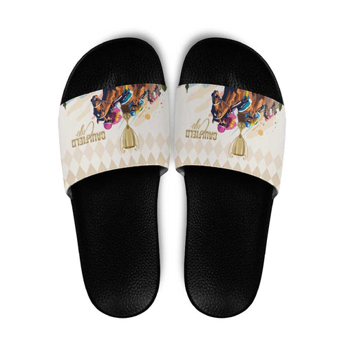 Australia Cup Caulfield Horse Racing Slide Sandals Champion Trophy Mix White Roses - Aussie Hoodie