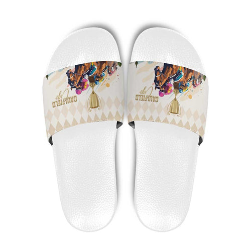Australia Cup Caulfield Horse Racing Slide Sandals Champion Trophy Mix White Roses - Aussie Hoodie