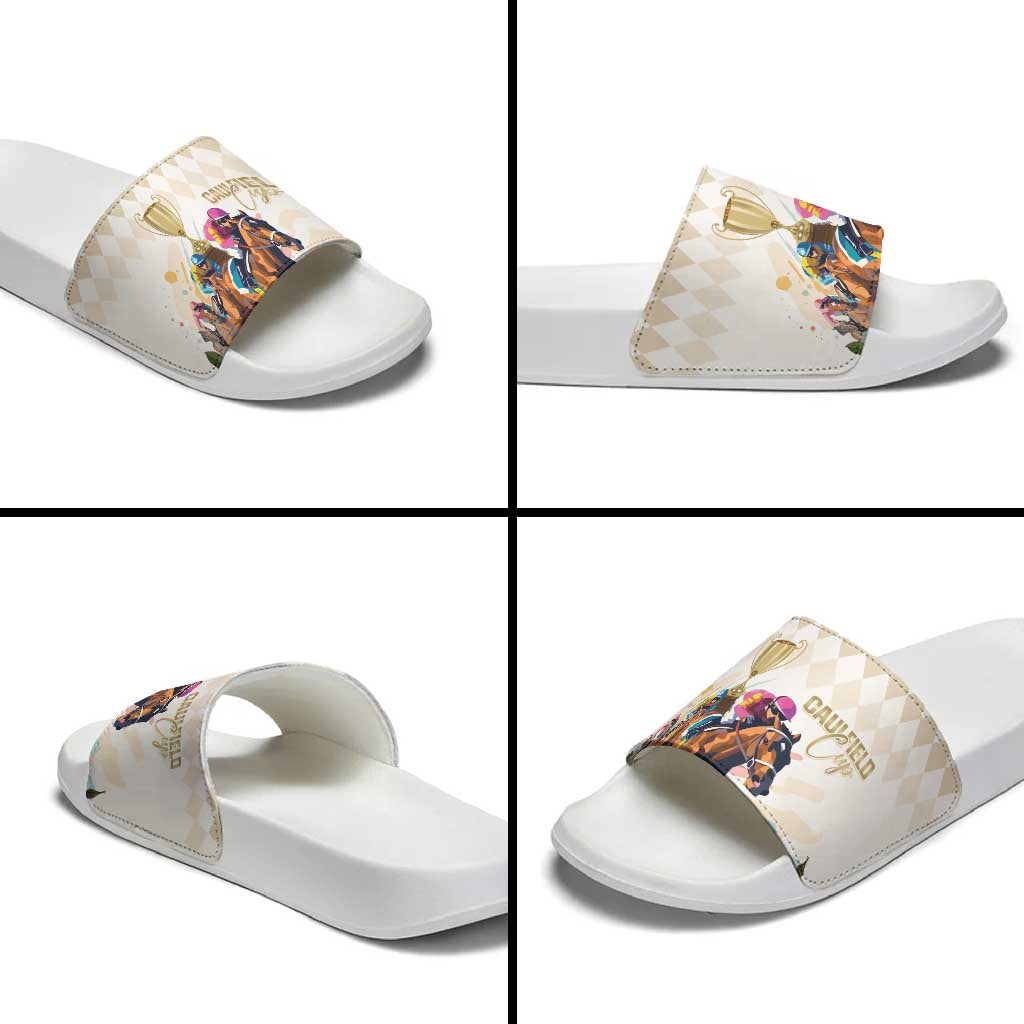 Australia Cup Caulfield Horse Racing Slide Sandals Champion Trophy Mix White Roses - Aussie Hoodie