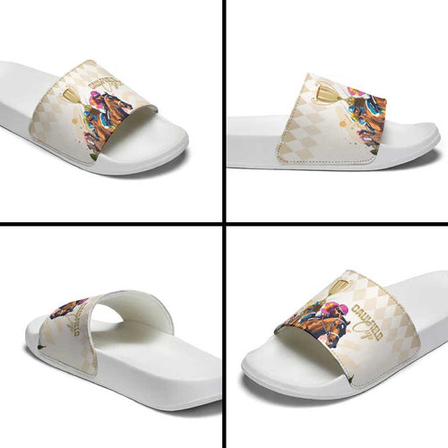 Australia Cup Caulfield Horse Racing Slide Sandals Champion Trophy Mix White Roses - Aussie Hoodie