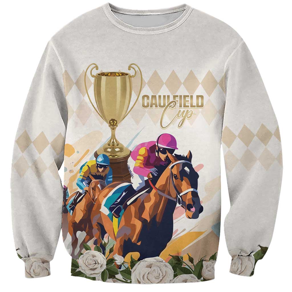 Australia Cup Caulfield Horse Racing Sweatshirt Champion Trophy Mix White Roses - Aussie Hoodie
