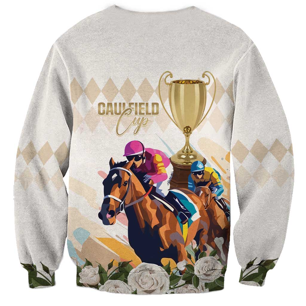 Australia Cup Caulfield Horse Racing Sweatshirt Champion Trophy Mix White Roses - Aussie Hoodie