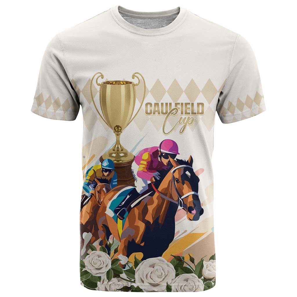 Australia Cup Caulfield Horse Racing T Shirt Champion Trophy Mix White Roses - Aussie Hoodie