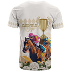 Australia Cup Caulfield Horse Racing T Shirt Champion Trophy Mix White Roses - Aussie Hoodie