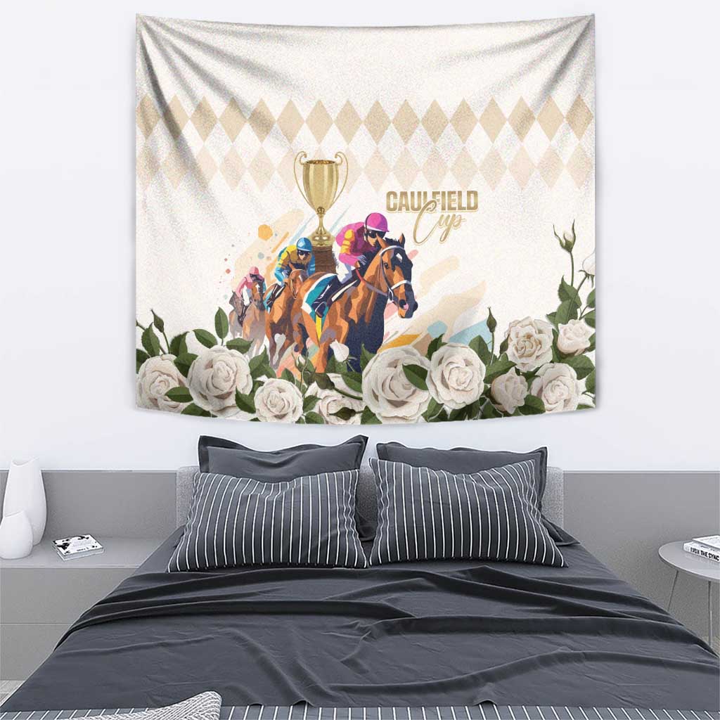 Australia Cup Caulfield Horse Racing Tapestry Champion Trophy Mix White Roses - Aussie Hoodie