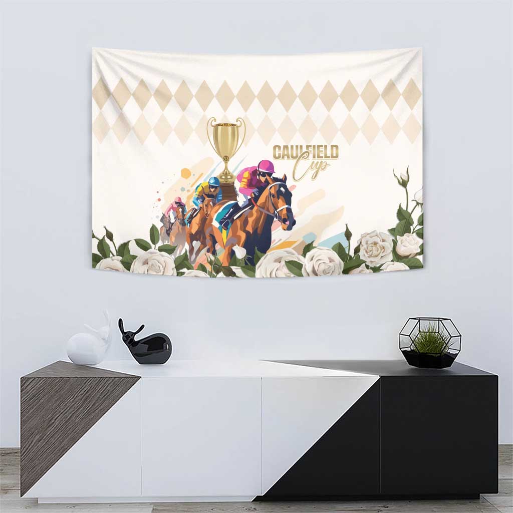 Australia Cup Caulfield Horse Racing Tapestry Champion Trophy Mix White Roses - Aussie Hoodie