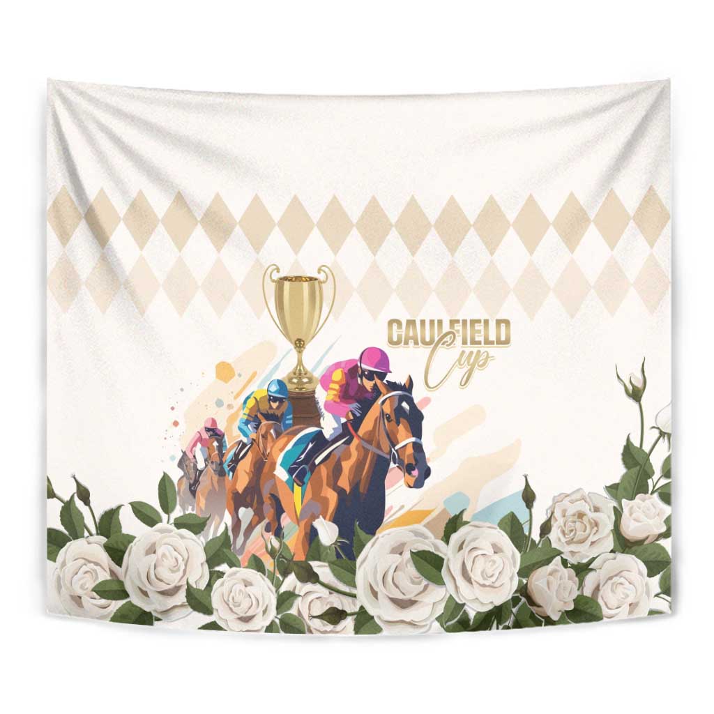Australia Cup Caulfield Horse Racing Tapestry Champion Trophy Mix White Roses - Aussie Hoodie
