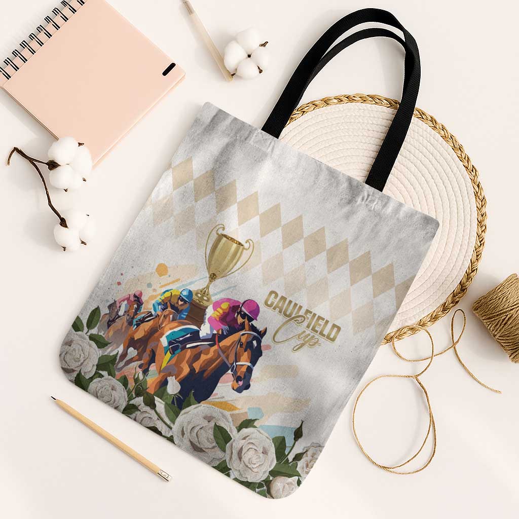 Australia Cup Caulfield Horse Racing Tote Bag Champion Trophy Mix White Roses - Aussie Hoodie