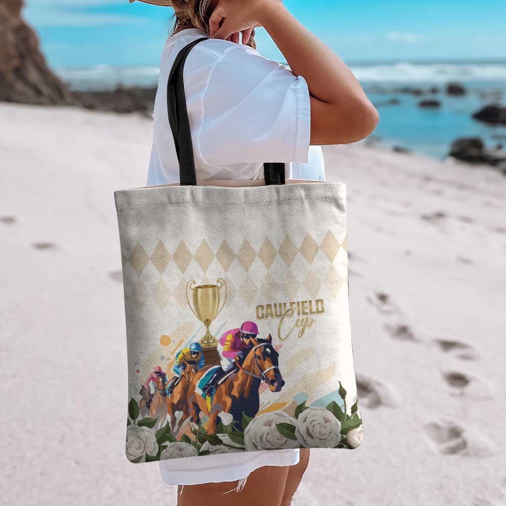 Australia Cup Caulfield Horse Racing Tote Bag Champion Trophy Mix White Roses - Aussie Hoodie