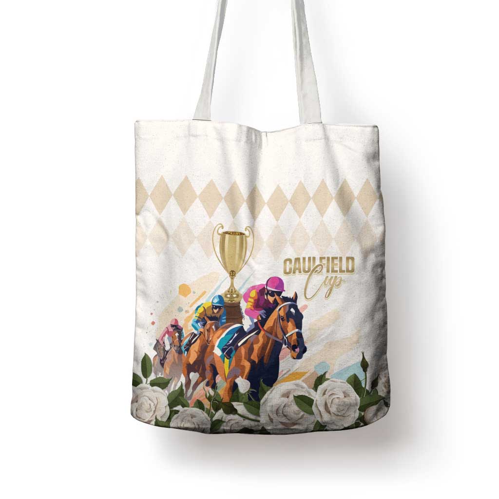 Australia Cup Caulfield Horse Racing Tote Bag Champion Trophy Mix White Roses - Aussie Hoodie