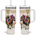 Australia Cup Caulfield Horse Racing Tumbler With Handle Champion Trophy Mix White Roses - Aussie Hoodie