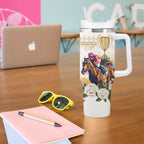 Australia Cup Caulfield Horse Racing Tumbler With Handle Champion Trophy Mix White Roses - Aussie Hoodie