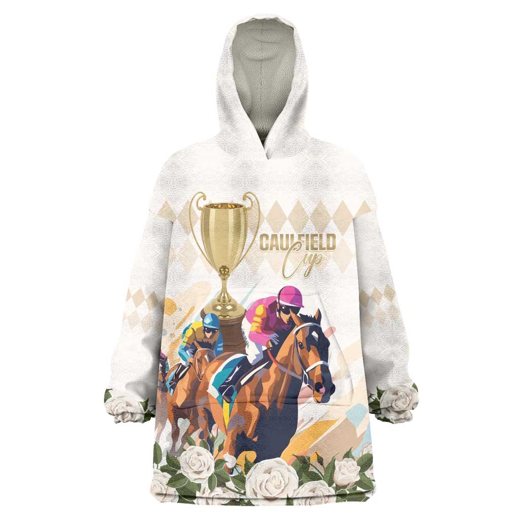 Australia Cup Caulfield Horse Racing Wearable Blanket Hoodie Champion Trophy Mix White Roses - Aussie Hoodie