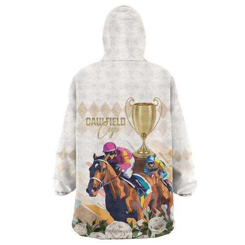 Australia Cup Caulfield Horse Racing Wearable Blanket Hoodie Champion Trophy Mix White Roses - Aussie Hoodie
