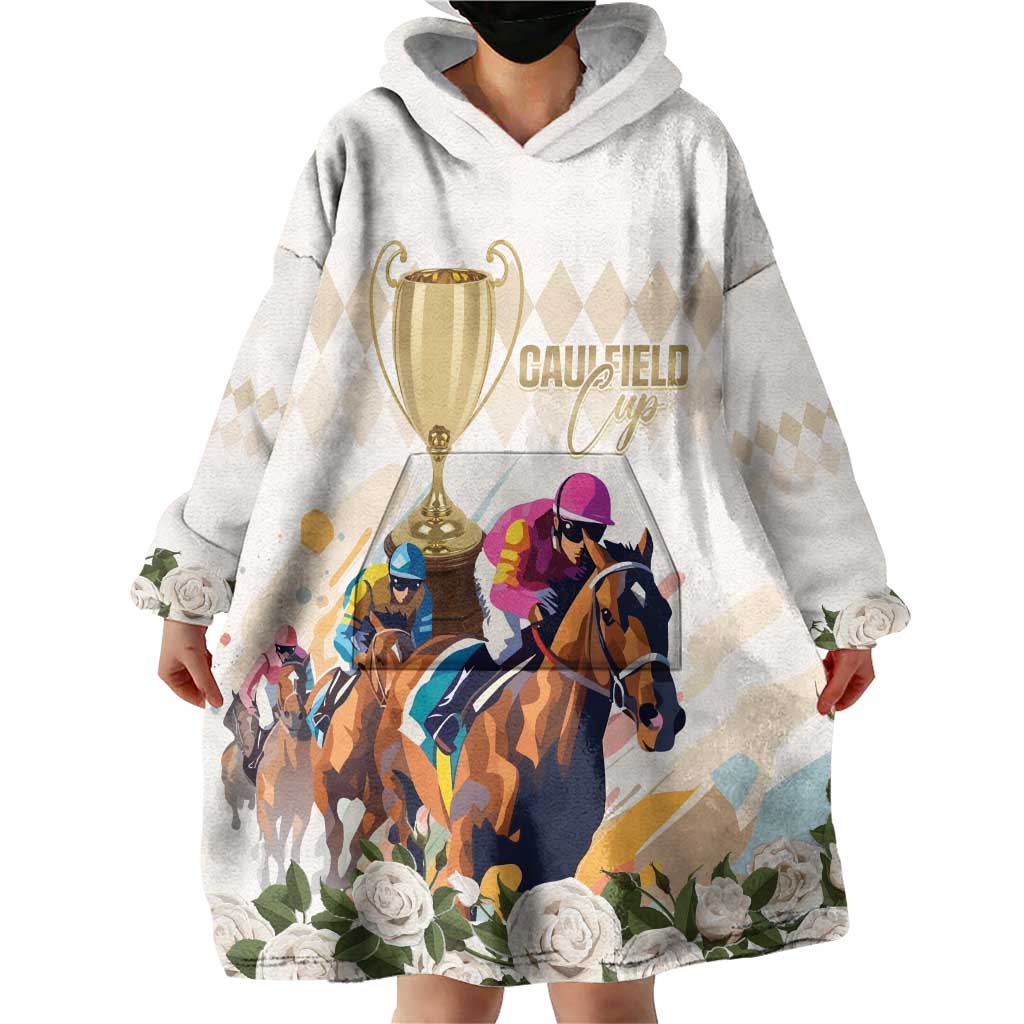 Australia Cup Caulfield Horse Racing Wearable Blanket Hoodie Champion Trophy Mix White Roses - Aussie Hoodie