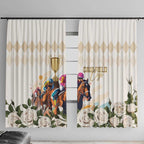 Australia Cup Caulfield Horse Racing Window Curtain Champion Trophy Mix White Roses - Aussie Hoodie