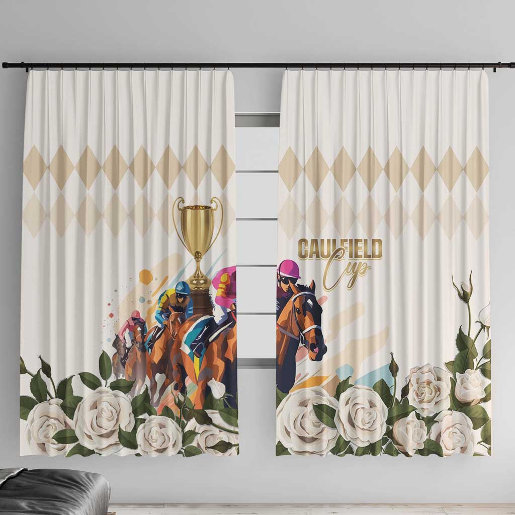 Australia Cup Caulfield Horse Racing Window Curtain Champion Trophy Mix White Roses - Aussie Hoodie