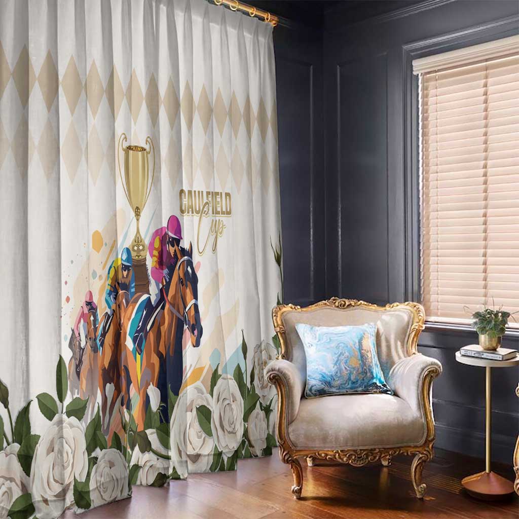 Australia Cup Caulfield Horse Racing Window Curtain Champion Trophy Mix White Roses - Aussie Hoodie