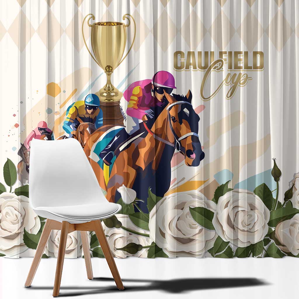 Australia Cup Caulfield Horse Racing Window Curtain Champion Trophy Mix White Roses - Aussie Hoodie