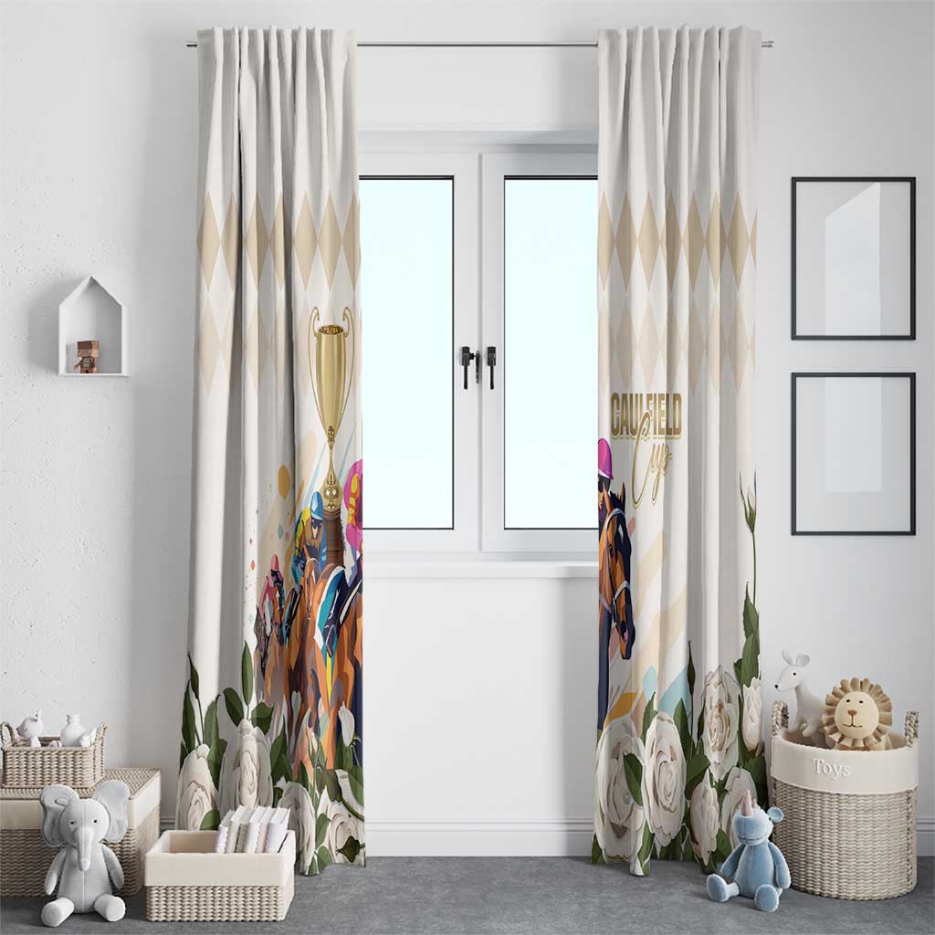Australia Cup Caulfield Horse Racing Window Curtain Champion Trophy Mix White Roses - Aussie Hoodie