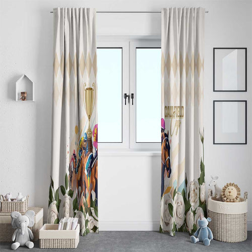 Australia Cup Caulfield Horse Racing Window Curtain Champion Trophy Mix White Roses - Aussie Hoodie