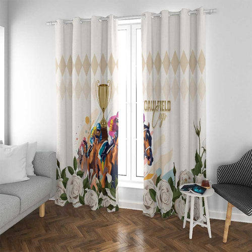 Australia Cup Caulfield Horse Racing Window Curtain Champion Trophy Mix White Roses - Aussie Hoodie
