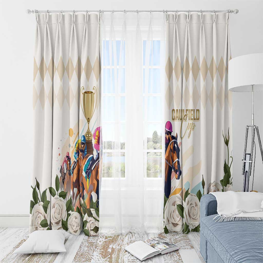 Australia Cup Caulfield Horse Racing Window Curtain Champion Trophy Mix White Roses - Aussie Hoodie