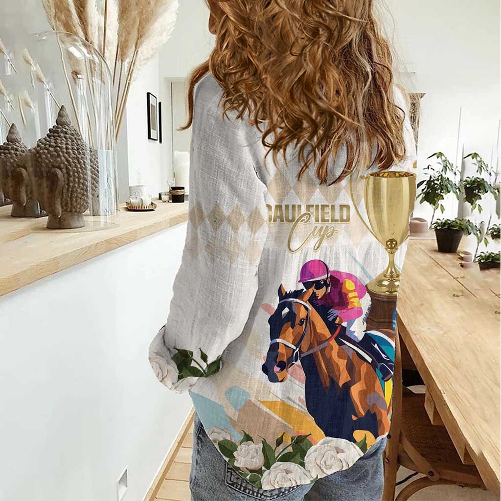 Australia Cup Caulfield Horse Racing Women Casual Shirt Champion Trophy Mix White Roses - Aussie Hoodie