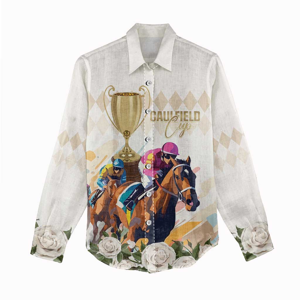 Australia Cup Caulfield Horse Racing Women Casual Shirt Champion Trophy Mix White Roses - Aussie Hoodie